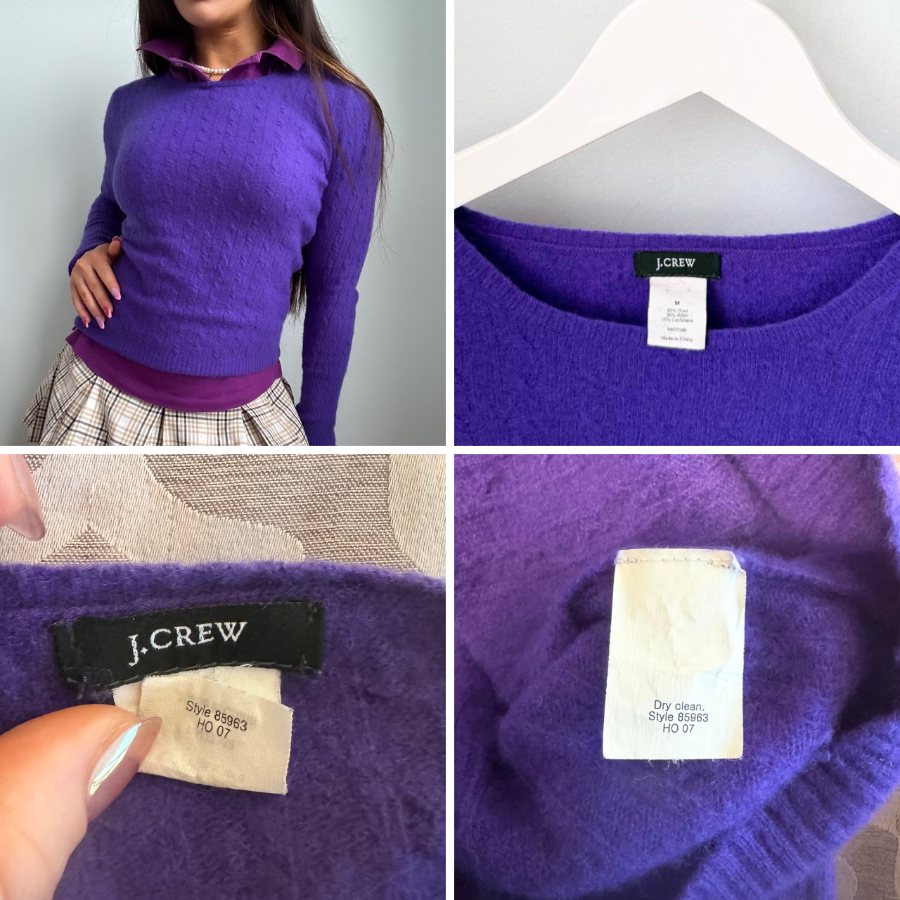Y2K Academia J.Crew Cashmere Long Sleeve, Old Money Aesthetic Cable Knit Sweater (M)