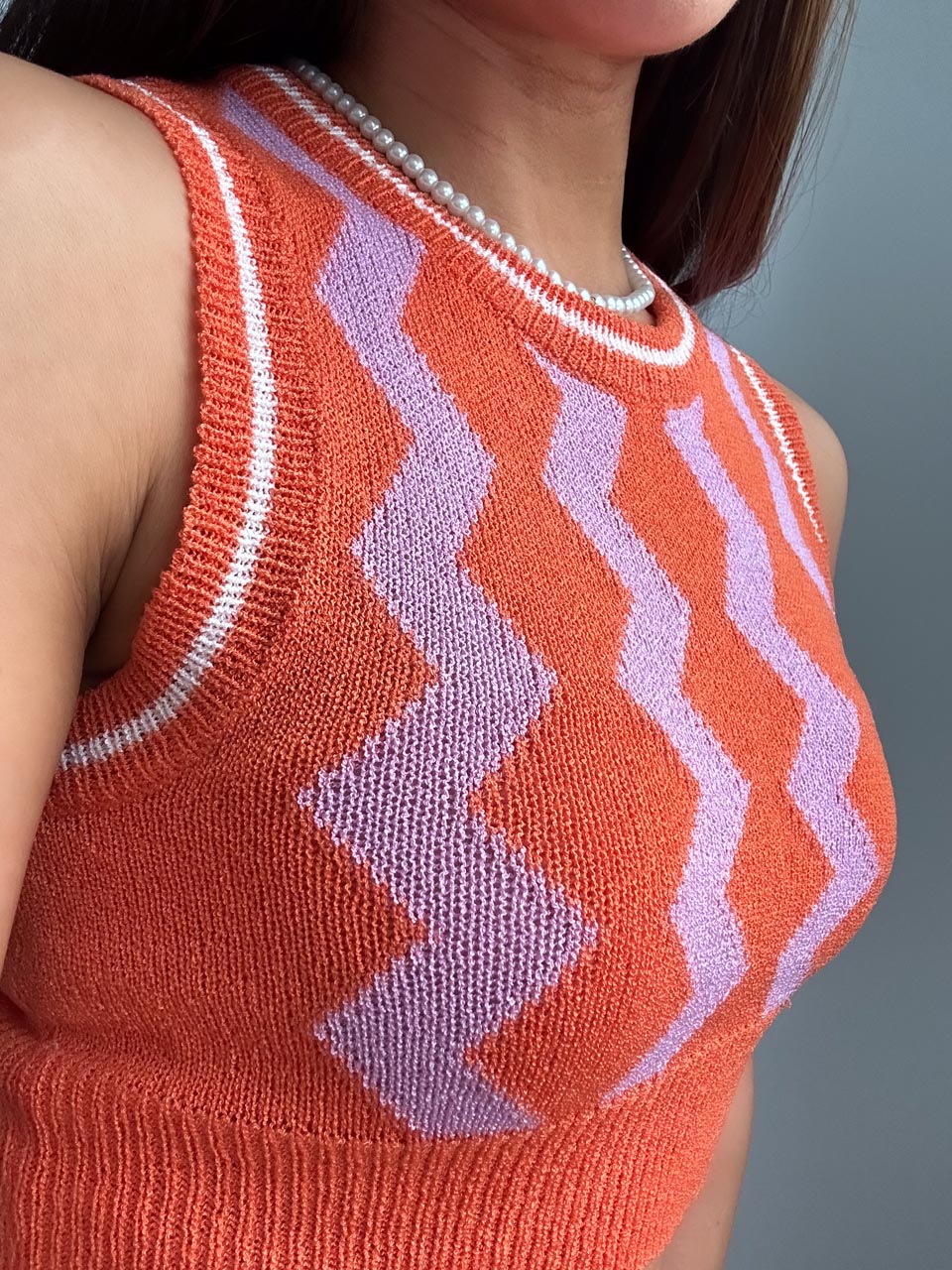 Retro Sweater Vest, Slim Fit Crochet Crop Top (S)