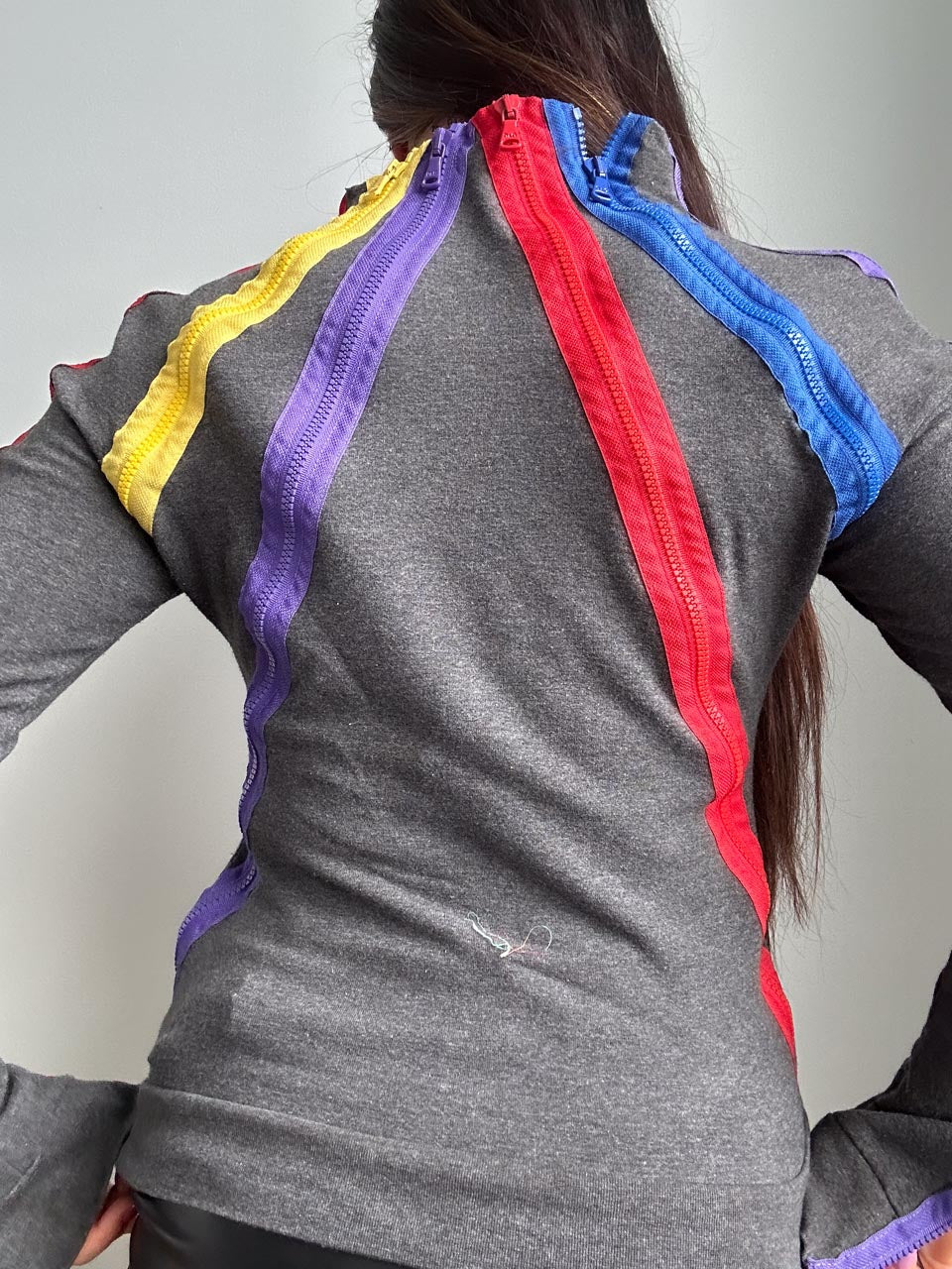 Y2K Vintage ACUBI Streetwear Zip Up Long Sleeve, 2000s Asymmetrical Slim Fit Graphic Printed Sweater