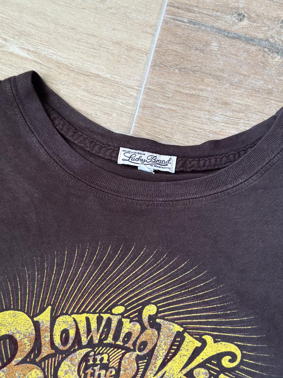 Lucky Brand Slogan Baby Tee, Indie Grunge Graphic T Shirt (M)