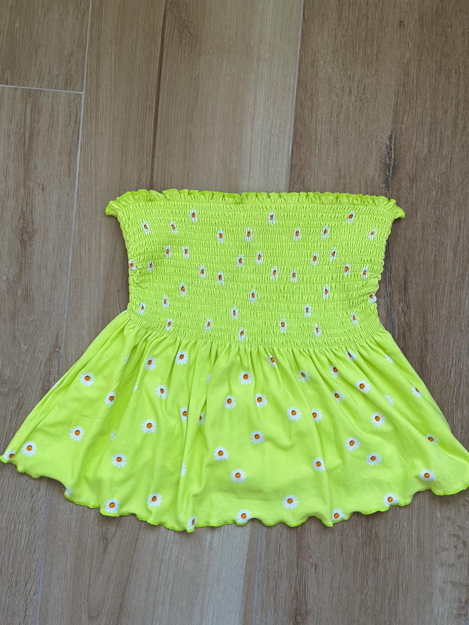 Naturecore Green Flower Shirt, Hippiecore Boho Tube Top, Cute Strapless Cami (M)