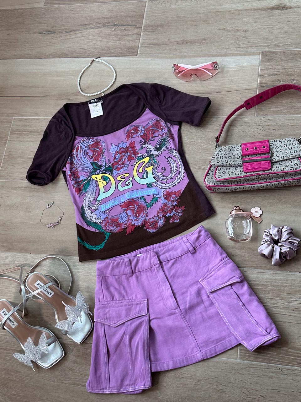 Very Rare Vintage Y2K Coquette Dolce & Gabbana Fitted Logo Print Tee, Downtown Girl Top (S/M)