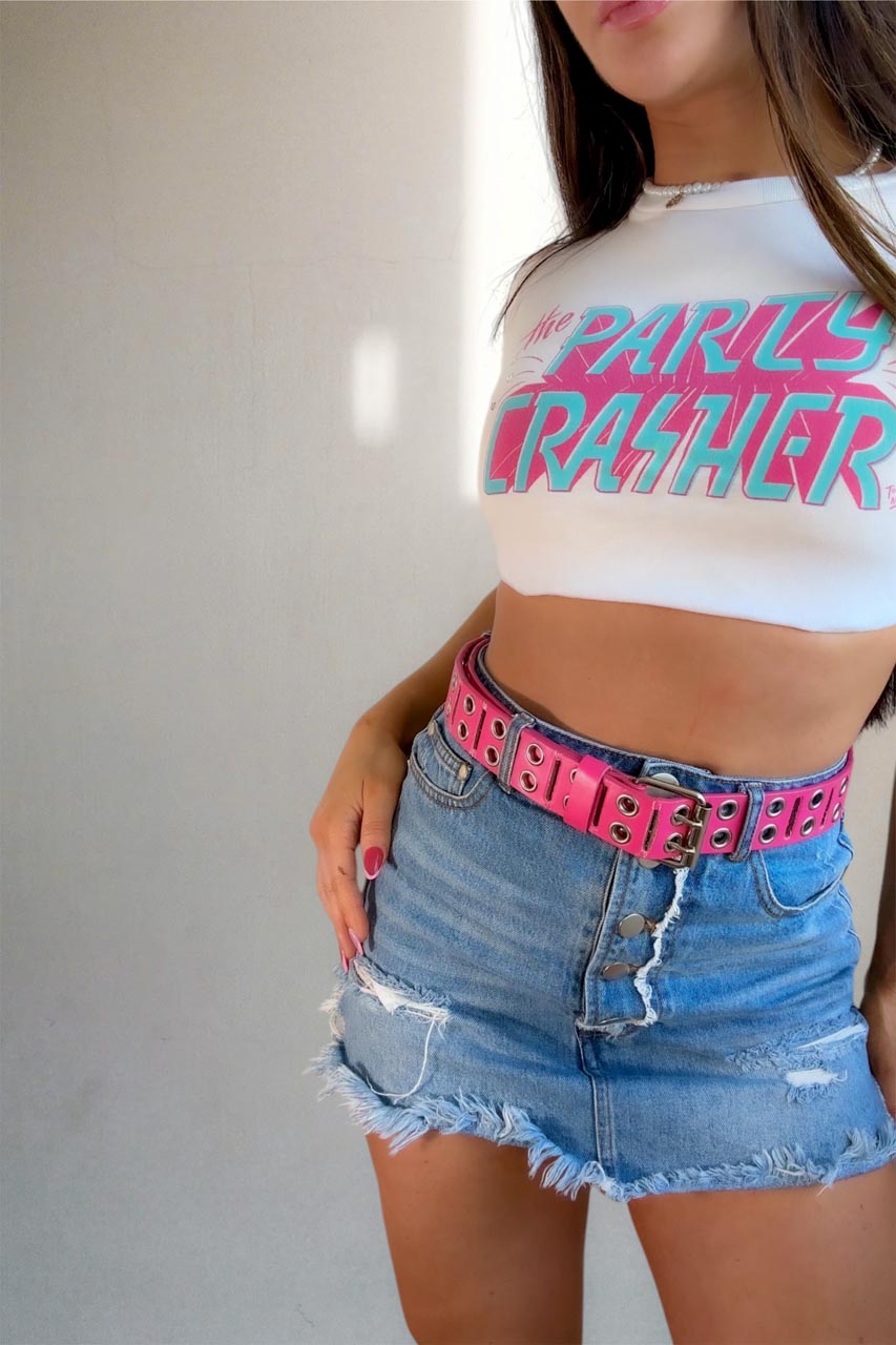 Y2K Double Studded Eyelet Belt, Unisex Pink Punk Leather Belt (M/L)