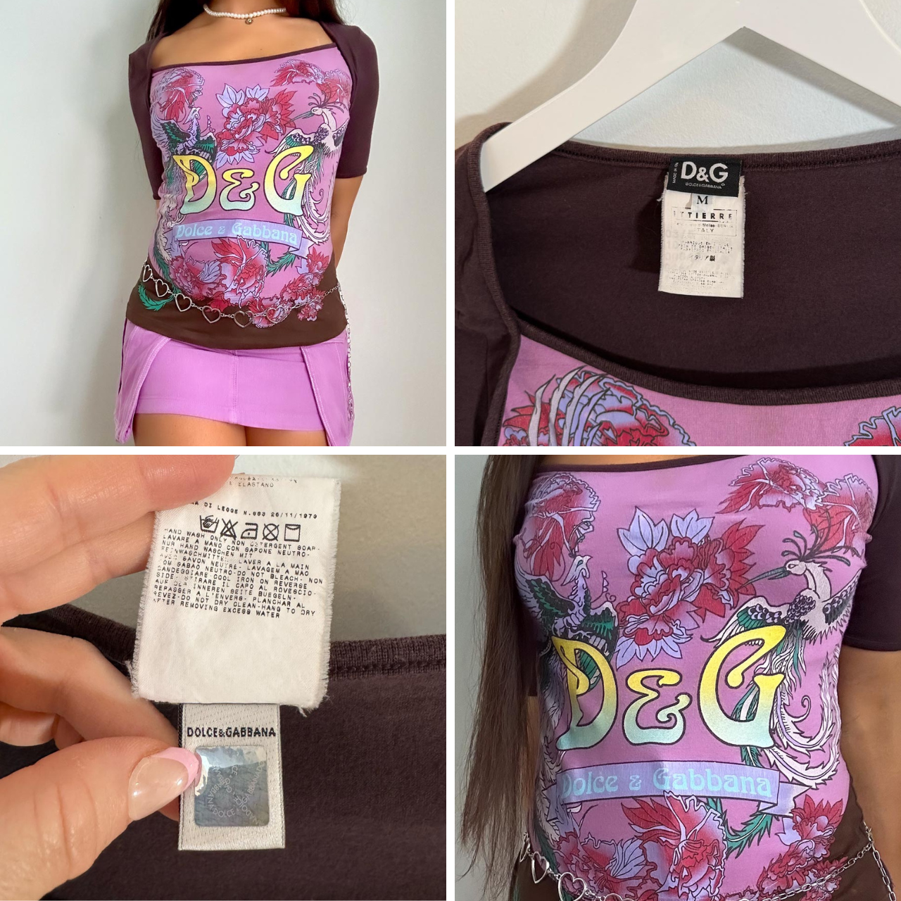 Very Rare Vintage Y2K Coquette Dolce & Gabbana Fitted Logo Print Tee, Downtown Girl Top (S/M)