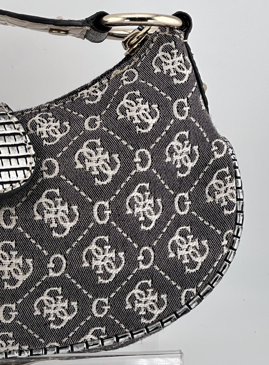 Y2K Guess Monogram Grey Mini Bag Purse, Streetwear Shoulder Bag