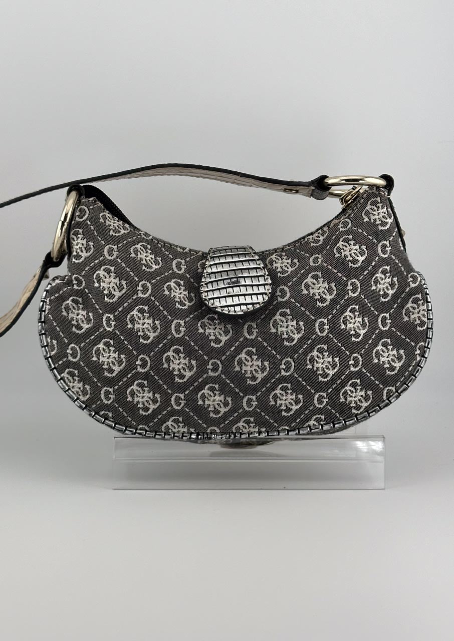 Y2K Guess Monogram Grey Mini Bag Purse, Streetwear Shoulder Bag