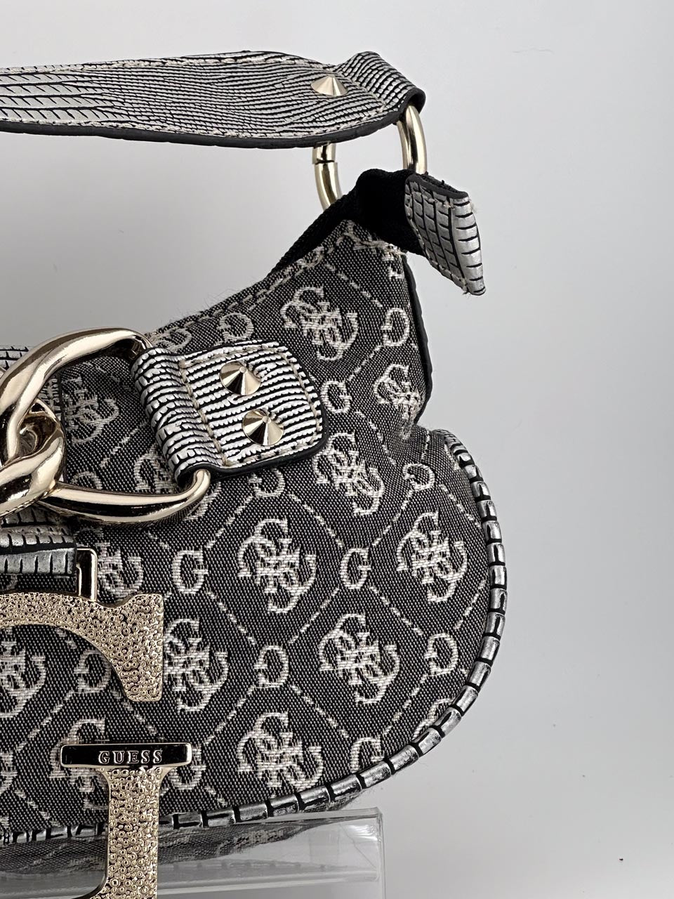 Y2K Guess Monogram Grey Mini Bag Purse, Streetwear Shoulder Bag