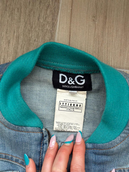 Y2K Vintage Dolce & Gabbana Denim Jean Bomber Jacket, Y2K Downtown Girl  Crop Jacket (US 6)