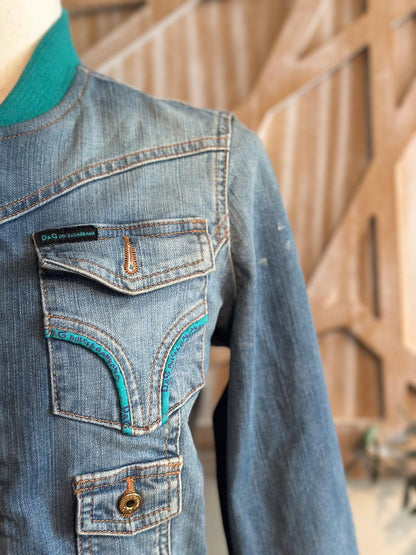 Y2K Vintage Dolce & Gabbana Denim Jean Bomber Jacket, Y2K Downtown Girl  Crop Jacket (US 6)