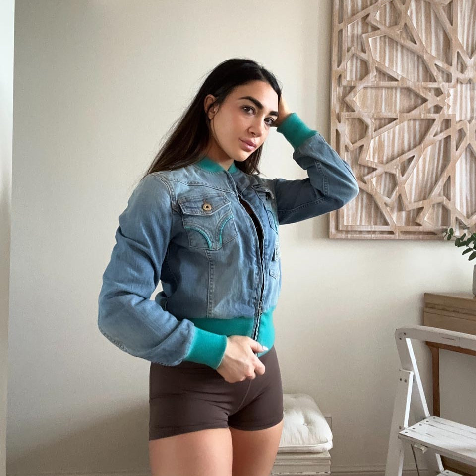 Y2K Vintage Dolce & Gabbana Denim Jean Bomber Jacket, Y2K Downtown Girl  Crop Jacket (US 6)