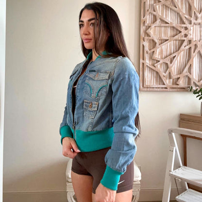 Y2K Vintage Dolce & Gabbana Denim Jean Bomber Jacket, Y2K Downtown Girl  Crop Jacket (US 6)