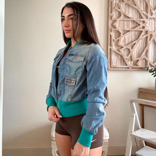 Y2K Vintage Dolce & Gabbana Denim Jean Bomber Jacket, Y2K Downtown Girl  Crop Jacket (US 6)