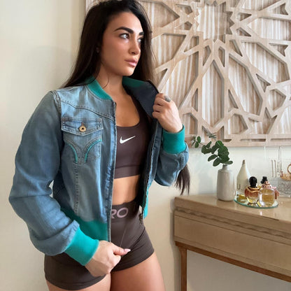 Y2K Vintage Dolce & Gabbana Denim Jean Bomber Jacket, Y2K Downtown Girl  Crop Jacket (US 6)