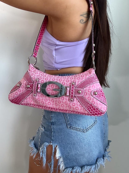 Y2K 00s Pink Guess Baguette with Guess Monogram