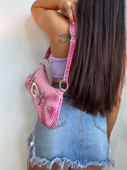 Y2K 00s Pink Guess Baguette with Guess Monogram
