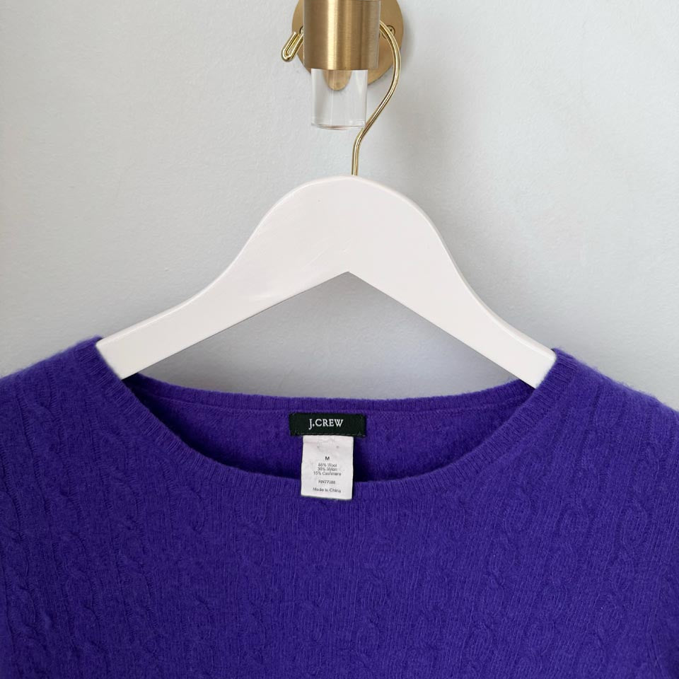Y2K Academia J.Crew Cashmere Long Sleeve, Old Money Aesthetic Cable Knit Sweater (M)