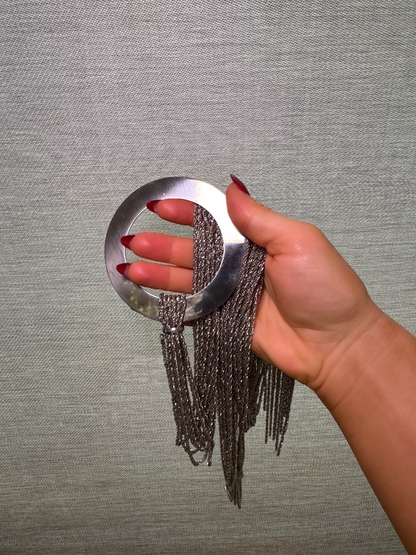 Y2K Mcbling Chain Fringe Tassel Belt, Silver Statement Festival Rave Adjustable Belt (One-Size) ❣️