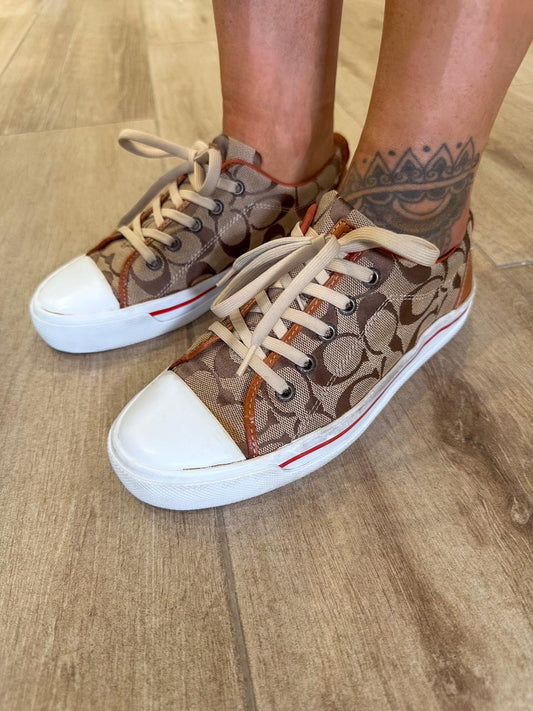 Y2K Vintage COACH Signature C Logo Sneakers, Women's Cheer Coach Shoes (US 7)
