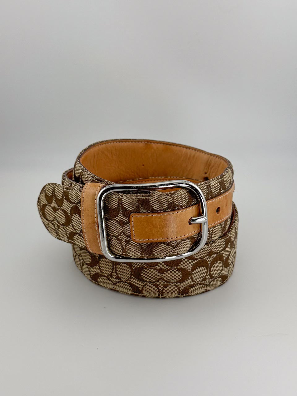 Vintage Y2K COACH Khaki Belt in Brown Leather Canvas Signature C Size (XL)