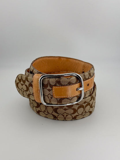 Vintage Y2K COACH Khaki Belt in Brown Leather Canvas Signature C Size (XL)