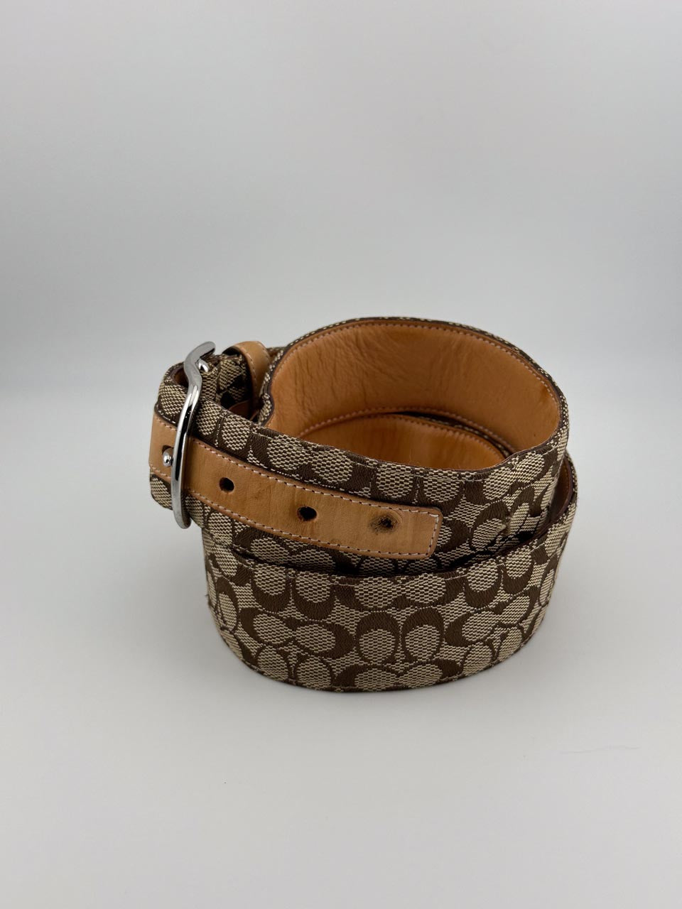 Vintage Y2K COACH Khaki Belt in Brown Leather Canvas Signature C Size (XL)
