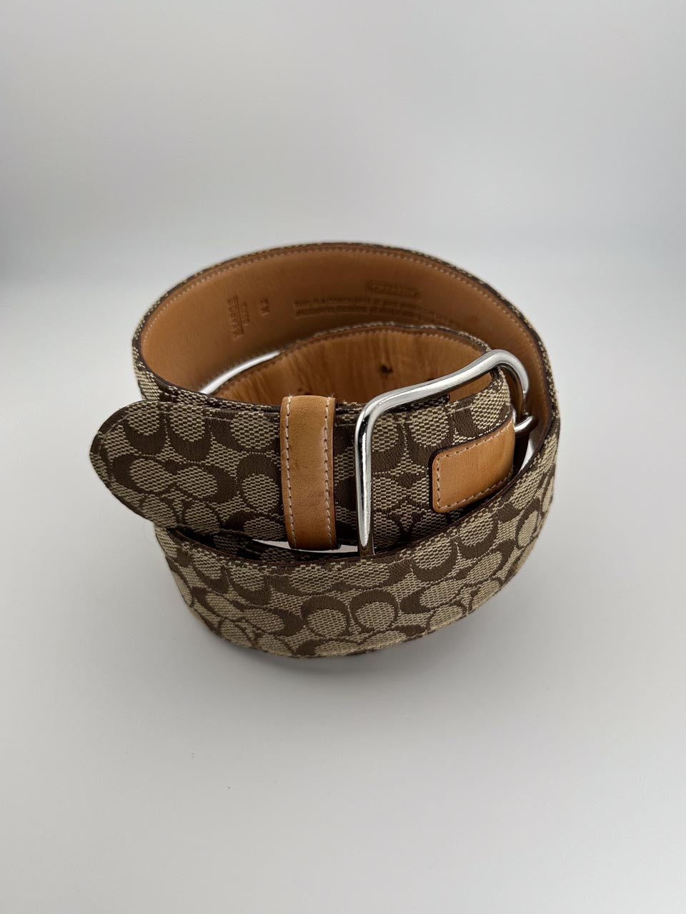 Vintage Y2K COACH Khaki Belt in Brown Leather Canvas Signature C Size (XL)