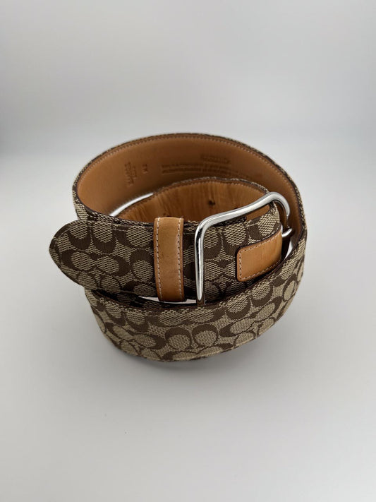 Vintage Y2K COACH Khaki Belt in Brown Leather Canvas Signature C Size (XL)