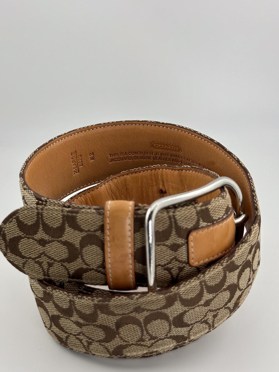 Vintage Y2K COACH Khaki Belt in Brown Leather Canvas Signature C Size (XL)