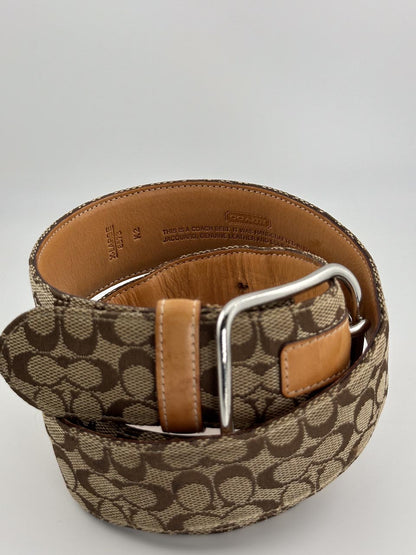 Vintage Y2K COACH Khaki Belt in Brown Leather Canvas Signature C Size (XL)