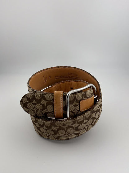 Vintage Y2K COACH Khaki Belt in Brown Leather Canvas Signature C Size (XL)