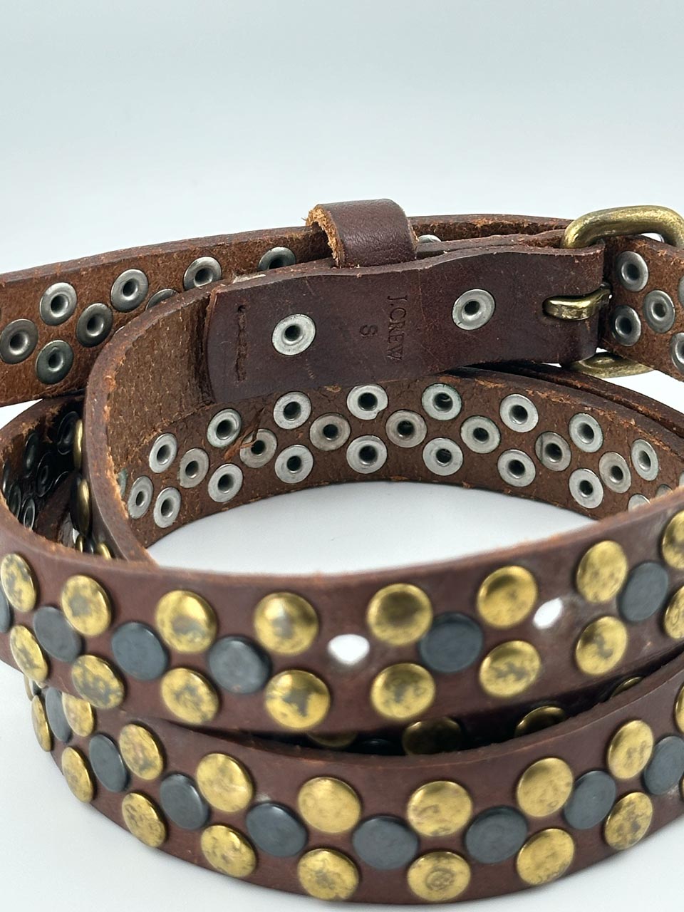 J.Crew Brown Leather Punk Studded Belt, Unisex Gothic Punk, Boho Waist Belt (S)