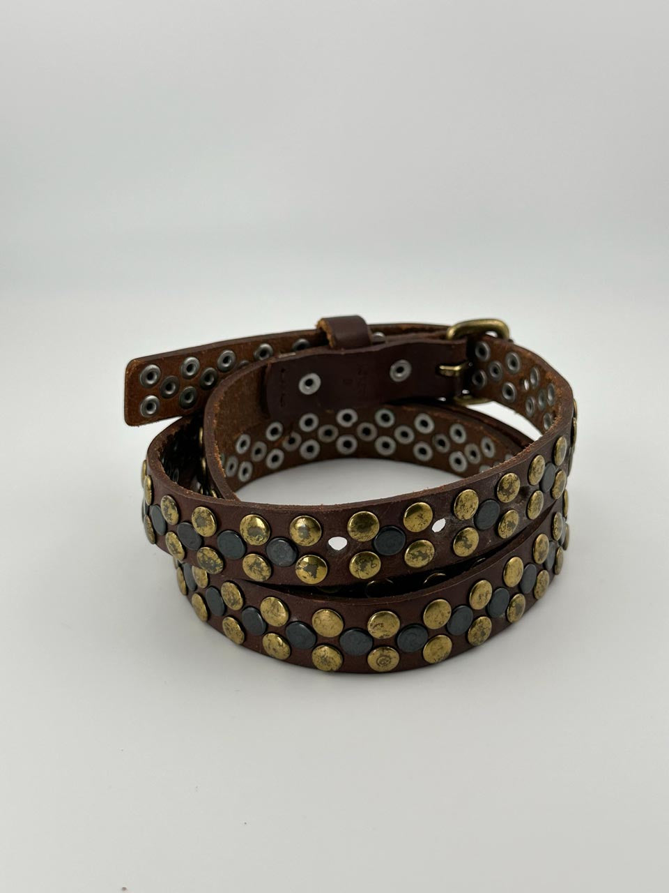 J.Crew Brown Leather Punk Studded Belt, Unisex Gothic Punk, Boho Waist Belt (S)