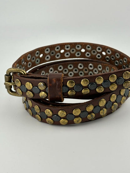 J.Crew Brown Leather Punk Studded Belt, Unisex Gothic Punk, Boho Waist Belt (S)