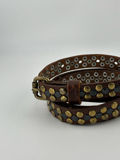 J.Crew Brown Leather Punk Studded Belt, Unisex Gothic Punk, Boho Waist Belt (S)