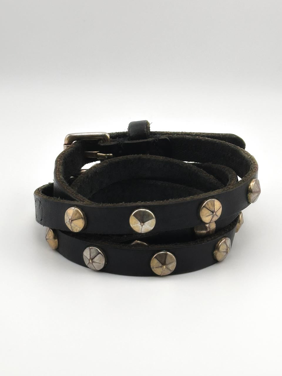 J.Crew Black Leather Punk Studded Belt, Unisex Emo Skater Belt (M)
