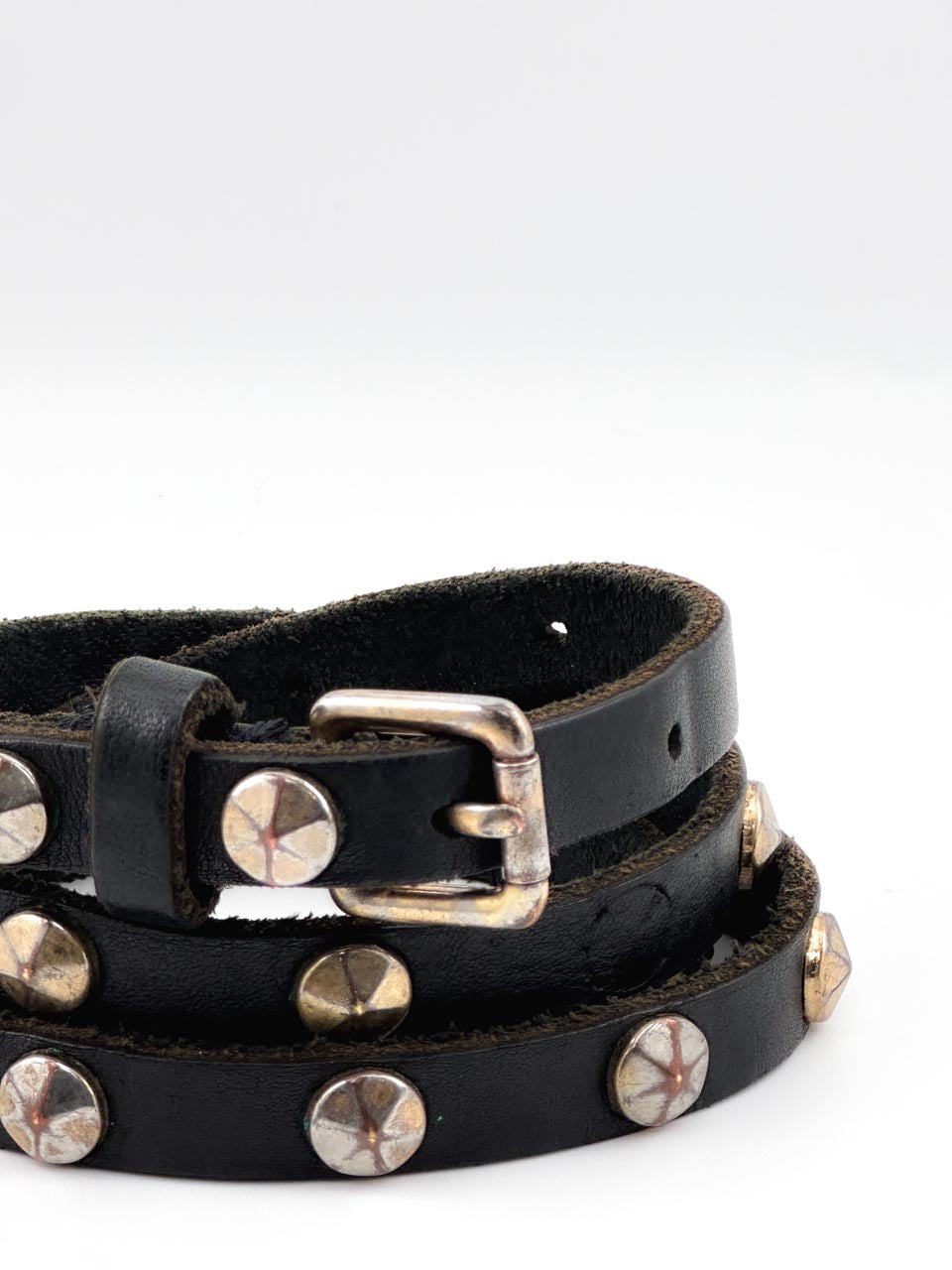 J.Crew Black Leather Punk Studded Belt, Unisex Emo Skater Belt (M)