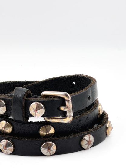 J.Crew Black Leather Punk Studded Belt, Unisex Emo Skater Belt (M)