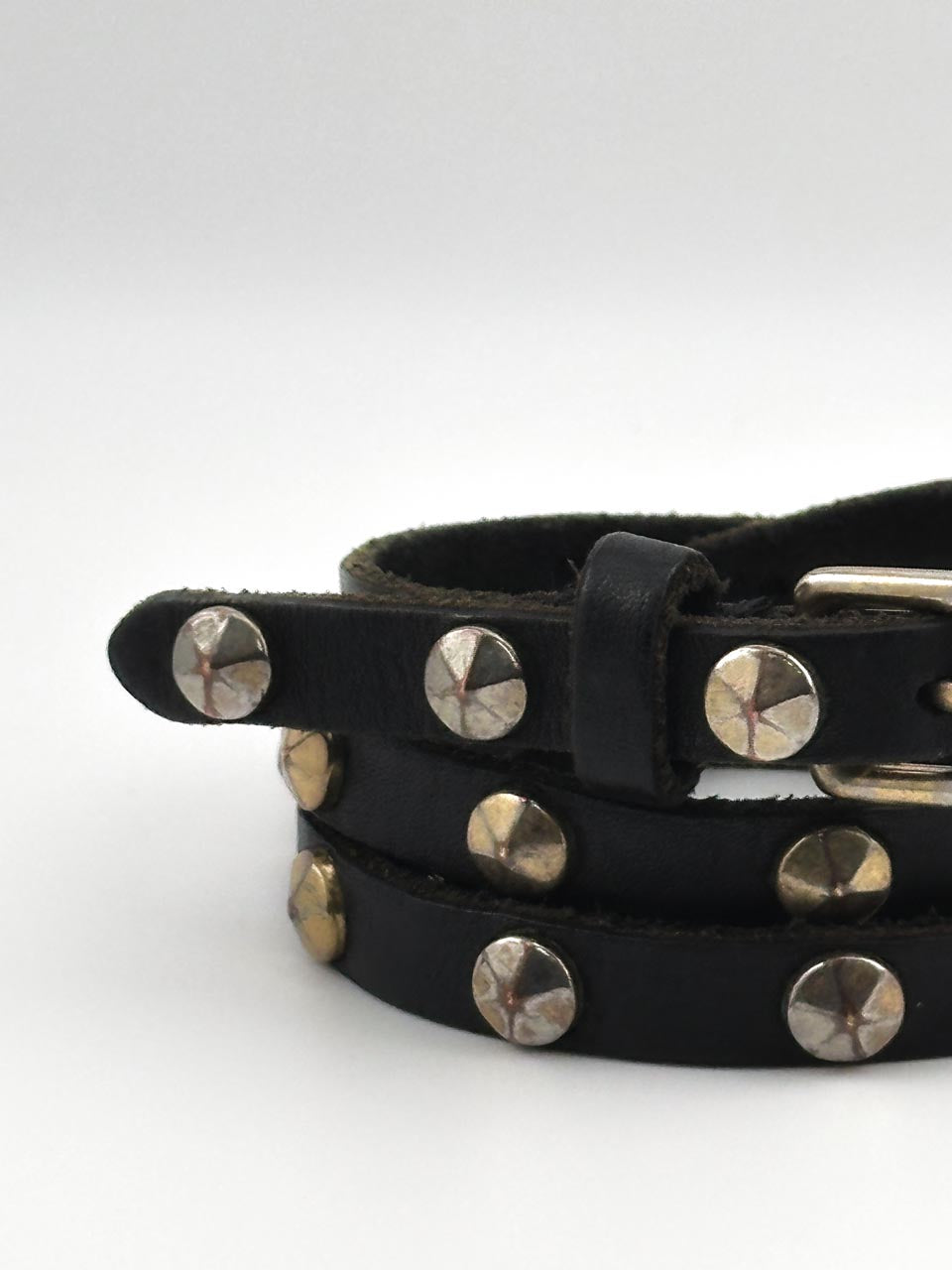 J.Crew Black Leather Punk Studded Belt, Unisex Emo Skater Belt (M)