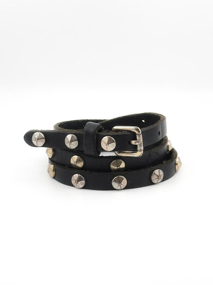 J.Crew Black Leather Punk Studded Belt, Unisex Emo Skater Belt (M)