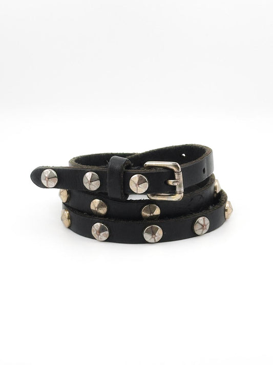 J.Crew Black Leather Punk Studded Belt, Unisex Emo Skater Belt (M)