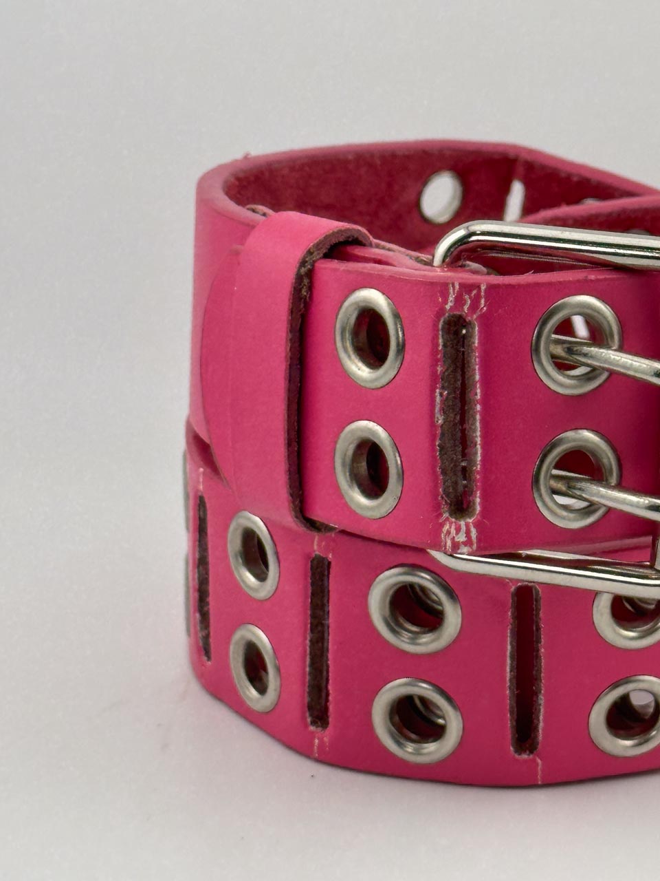Y2K Double Studded Eyelet Belt, Unisex Pink Punk Leather Belt (M/L)