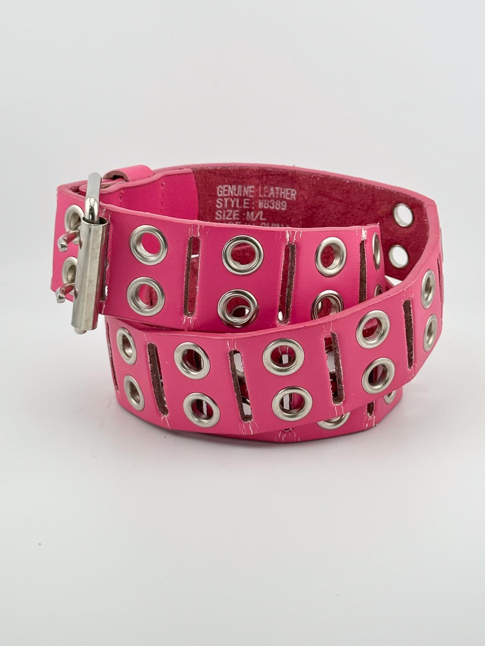 Y2K Double Studded Eyelet Belt, Unisex Pink Punk Leather Belt (M/L)