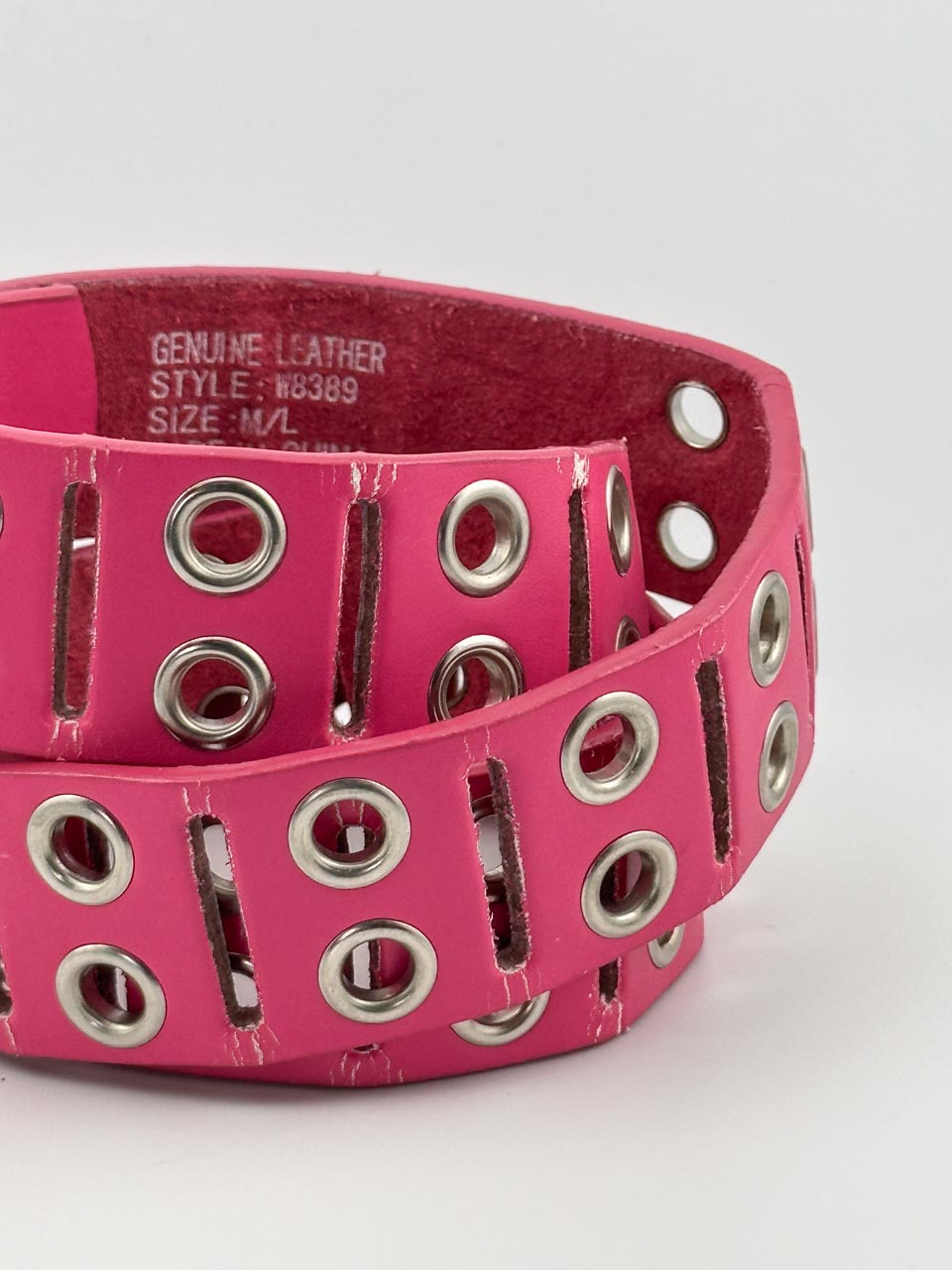 Y2K Double Studded Eyelet Belt, Unisex Pink Punk Leather Belt (M/L)