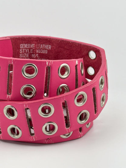 Y2K Double Studded Eyelet Belt, Unisex Pink Punk Leather Belt (M/L)