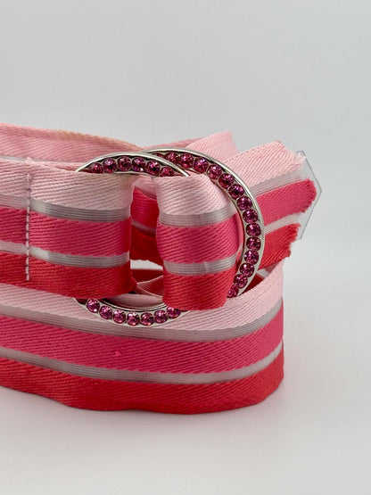 Y2K Mcbling Rhinestone Belt in Pink, Double Ring Y2K Waist Belt (S/M)