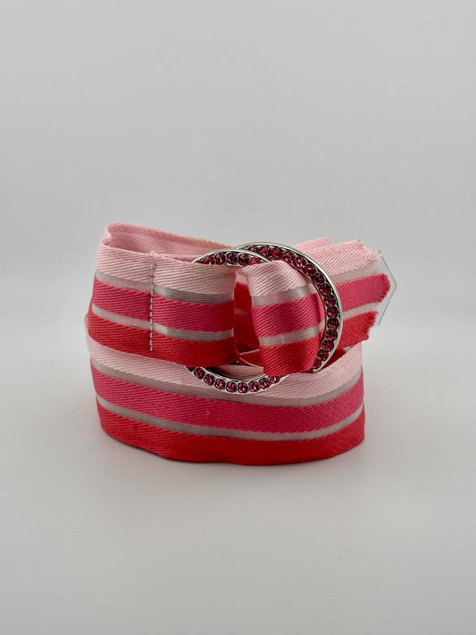 Y2K Mcbling Rhinestone Belt in Pink, Double Ring Y2K Waist Belt (S/M)