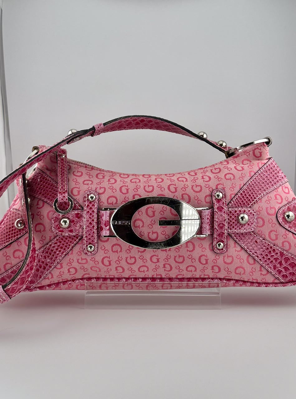 Y2K 00s Pink Guess Baguette with Guess Monogram