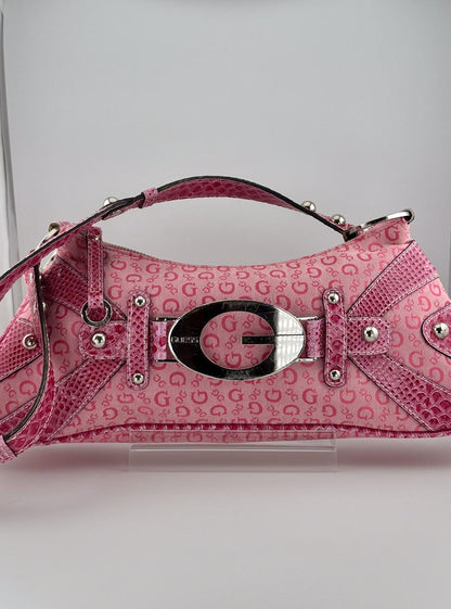 Y2K 00s Pink Guess Baguette with Guess Monogram