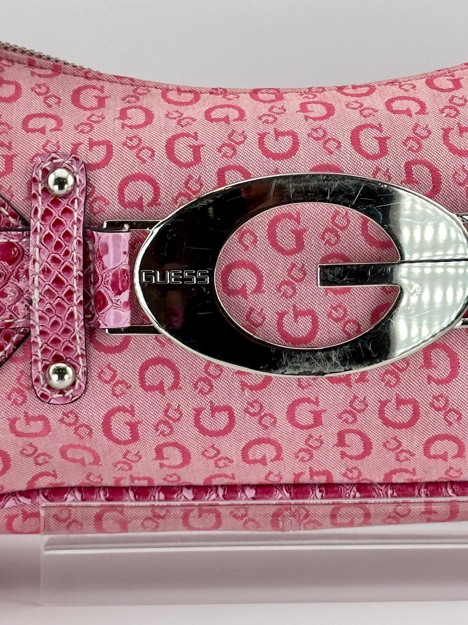 Y2K 00s Pink Guess Baguette with Guess Monogram