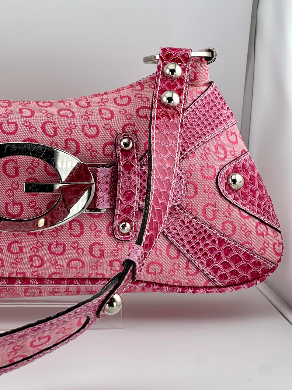 Y2K 00s Pink Guess Baguette with Guess Monogram